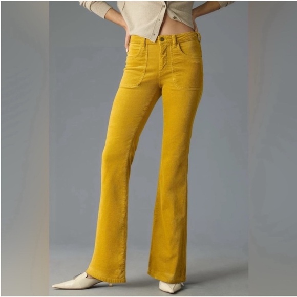 Pilcro Jeans The Icon Yellow Corduroy Chop Pocket Flare Jeans Boot Cut Pants 27 - Picture 3 of 16